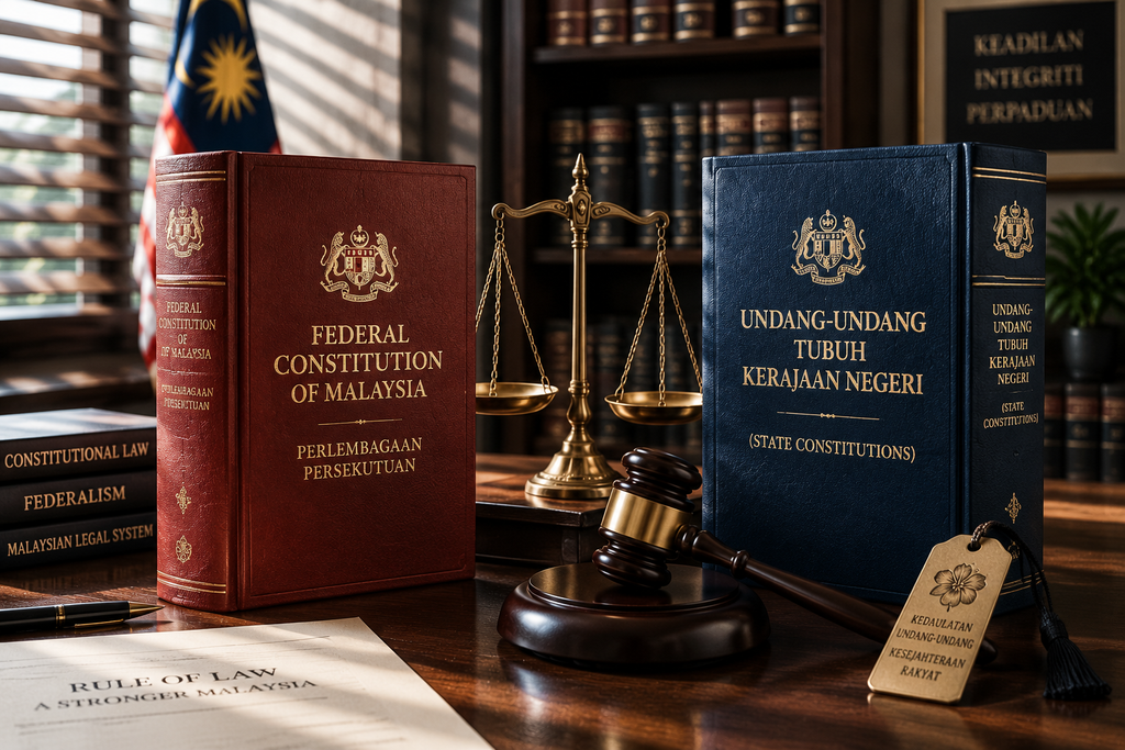 Malaysia, Satu-Satunya Negara Federasi di Asia Tenggara 3 Buku Perlembagaan Persekutuan dan Undang-Undang Tubuh Negeri menggambarkan sistem konstitusi dua tingkat di Malaysia.